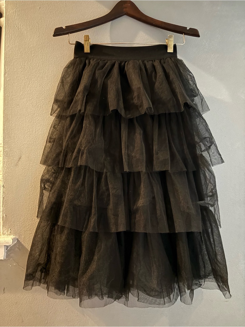 Black Layered Tulle Midi Skirt - Stylish Ruffled Women's Skirt